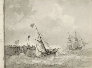 Dos veleros en un amarre de Petrus Johannes Schotel (circle of)