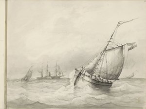 Veleros en el mar de Petrus Johannes Schotel (circle of)