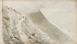 Figuras en un camino a lo largo de una orilla rocosa de Petrus Johannes Schotel