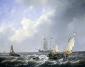 Paisaje marino de las aguas de Zelanda, cerca de la isla de Schouwen de Petrus Johannes Schotel