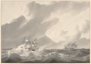 Barcos en un mar tormentoso de Petrus Johannes Schotel