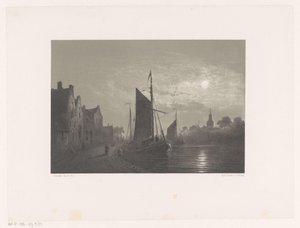 Veleros a lo largo de un muelle a la luz de la luna de Petrus Paulus Schiedges (I)