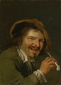 Olfato: Un hombre riendo fumando en pipa. De la serie Personificaciones de los cinco sentidos, c.1635-66 (óleo sobre madera) de Petrus Staverenus