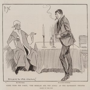 Escena de la Farsa, El Ladrón y el Juez, en el Teatro Haymarket de Phil May