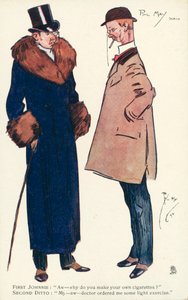 Dos caballeros conversando sobre cigarrillos y ejercicio