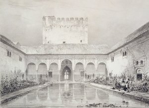 Piscina y fuente en el patio de la Alberca, Alhambra, Placa 21 de 