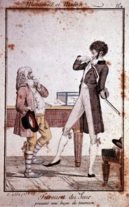 Maneras y modos: Turcaret tomando una lección de sujeción, finales del siglo XVIII de Philibert Louis Debucourt