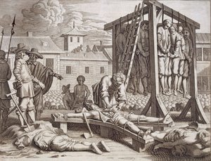 Ahorcamientos y torturas, pub. 1672 de Philip Baldaeus