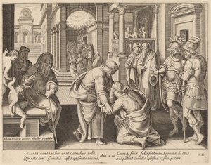 Cornelio adorando a San Pedro de Philip Galle after Jan van der Straet