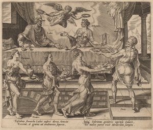 El Trabajo y la Diligencia Disfrutando de su Comida Simple de Philip Galle after Maerten van Heemskerck
