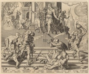 La destrucción del templo de Baal y la matanza de sus sacerdotes de Philip Galle, after Maerten van Heemskerck