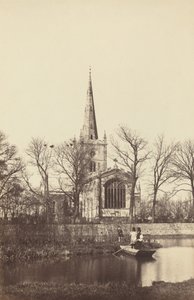 Iglesia desde la orilla de un río, 1850s