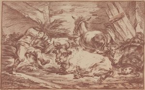 Animales en un establo (tiza roja sobre papel verjurado) de Philip James de (1740-1812) Loutherbourg