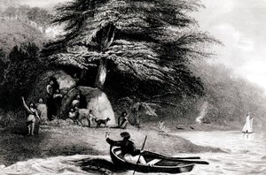 Cabañas fueguinas en Hope Harbour en el Canal Magdalena, grabado por S. Bull, 1838 de Philip Parker King
