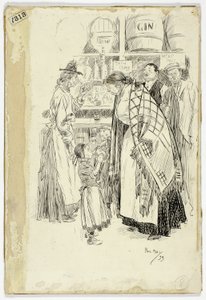 Londres East End: Boceto en una Tienda de Ginebra del East End de Philip William May