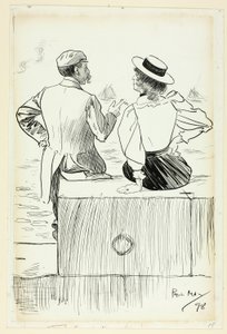 Hombre y mujer sentados en el muelle de Philip William May