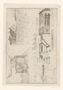Campo de trigo con casas y dos vistas de casas en un pueblo
A Vleurgat; Champ de Blé / Rue Haute / Etude de la bretêche de l