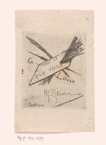 Ex libris con bolígrafos, pinceles y paleta de Philip Zilcken