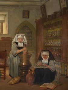 Detalle de la farmacia del hospital Saint-John (óleo sobre tabla) de Philipe Jacques van Bree