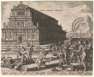 El Templo de Diana en Éfeso de la serie Las Octavas Maravillas del Mundo Después de Maarten van Heemskerck, 1572 de Philipp Galle