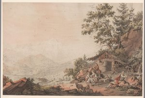 Familia en una casa en las montañas de Philipp Jacques Loutherbourg (I) (attributed to)