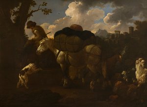 Una escena campesina, c.1677-1706 (óleo sobre lienzo) de Philipp Peter called Rosa da Tivoli Roos