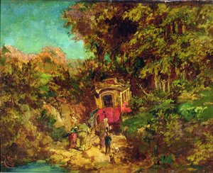 Diligencia en el barranco (óleo sobre tabla) de Philipp Sporrer