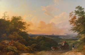 The Evening Coach, Londres en la distancia de Philippe-Jacques de Loutherbourg
