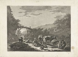 Paisaje con lechera y puente de madera. de Philippe Cardon