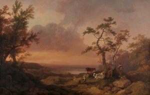 Paisaje con ganado y campesinos de Philippe Jacques de Loutherbourg