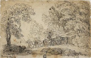 Transportando troncos en un bosque (anverso); Bocetos de personas en diversas actividades (reverso)