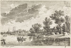 Paisaje de río con bote de remos de Philippe Lambert Joseph Spruyt