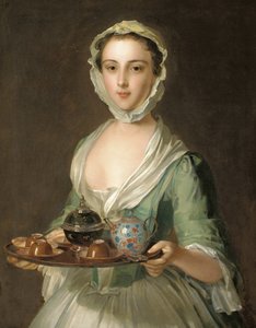 Retrato de una joven, posiblemente Hannah, la criada del artista, sosteniendo una bandeja de té