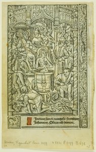 El Martirio de San Juan Evangelista (recto), y Calendario de Diciembre (verso), del Libro de Horas de Philippe Pigouchet