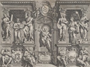 Tesis alegórica con varias figuras, ambientada en una estructura arquitectónica, 1608 de Philippe Thomassin