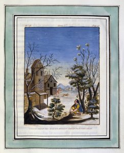 Dafnis lleva pájaros en invierno para ver a Cloe. Dibujo de Philippe d