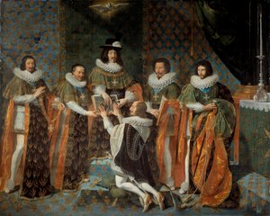 Recepción por Luis XIII (1601-1643) de Enrique II de Orleans, Duque de Longueville y Estouville, Príncipe Soberano de Neuchâtel (1595-1663) Caballero de la Orden del Espíritu Santo 15/05/1633 de Philippe de Champaigne