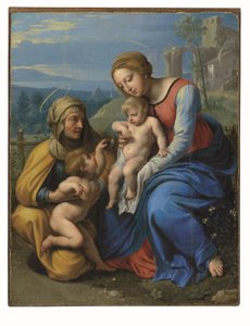 La Sagrada Familia con un Gorrión (óleo y oro sobre tabla colocada sobre tabla) de Philippe de Champaigne
