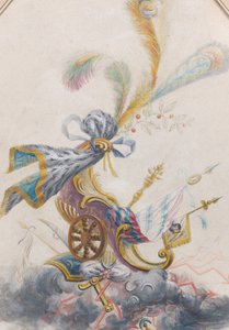 Diseño para una seda Lampas con un carro triunfal en una nube, ca. 1770-75