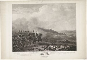 Príncipe de Orange liderando las tropas holandesas en la batalla de Quatre-Bras, 1815 Su Alteza Real William, George, Frederik, Lodewijk Príncipe heredero del Reino de los Países Bajos al frente de los holandeses contra el ejército francés de Quatre-B