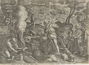 Konijnenjacht Jachttaferelen (título de la serie) En el que todo tipo de caza, caza de aves y pesca (título de la serie) de Philips Galle (possibly)