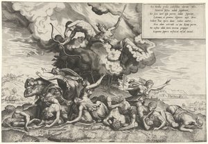 Apolo y Diana matan a los hijos de Niobe de Philips Galle