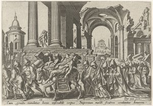 Funeral de Sansón Los días de la perdición del pueblo judío (título de la serie) de Philips Galle