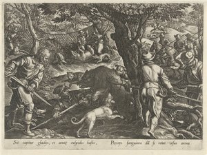 Berenjacht Jachttaferelen (título de la serie) En el que todo tipo de caza, caza de aves y pesca (título de la serie) de Philips Galle