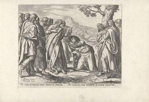 Cristo y la mujer cananea Seis escenas con Cristo y mujeres de los Evangelios (título de la serie) de Philips Galle