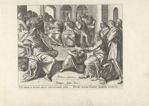 Cristo sana a una mujer lisiada Seis escenas con Cristo y mujeres de los Evangelios (título de la serie) de Philips Galle