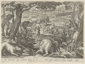Drijfjacht op zwijnen Jachttaferelen (título de la serie) En el que todo tipo de caza, caza de aves y pesca (título de la serie) de Philips Galle