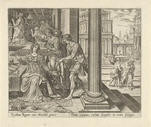 Ester oye de sus criadas que Mardoqueo viste ropa de luto Historia de Esther (título de la serie) de Philips Galle