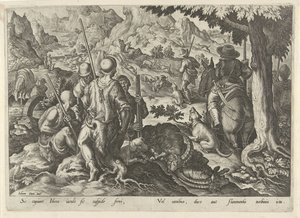 Jacht op berggeiten Jachttaferelen (título de la serie) En el que todo tipo de caza, caza de aves y pesca (título de la serie) de Philips Galle