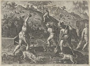 Jacht op dassen Jachttaferelen (título de la serie) En el que todo tipo de caza, caza de aves y pesca (título de la serie) de Philips Galle